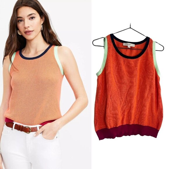 LOFT Tops - LOFT Ann Taylor Bright Colorblock Scoop Neck Tight Knit Sweater Tank Top